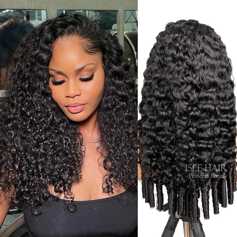 ISEE HAIR Wigs 13x6 Glueless Burmese Curly Lace Frontal Wig Pre Cut Pre Plucked Wigs Invisi Draw Strings 100% Human Hair Wigs