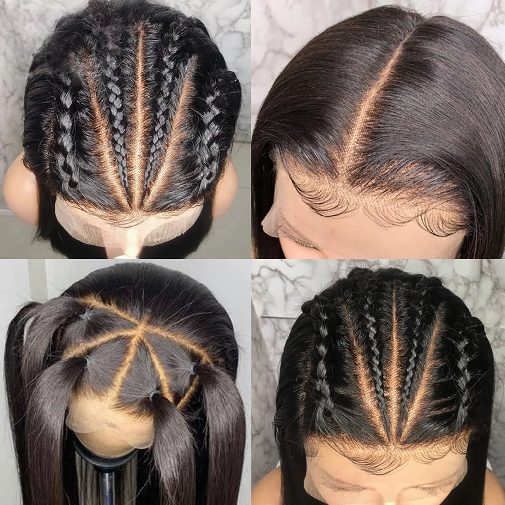 ISEE HAIR Glueless 13x6 HD Straight Full Lace Frontal Human Hair Wigs Pre Cut Pre Plucked Lace Frontal Wigs Invisi Draw Strings