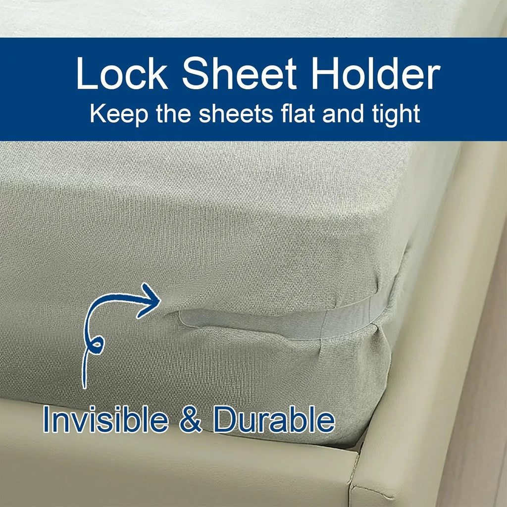 Universal Bedsheet Corner Tightener Clips Invisible Bedspread Secure Holder with Heavy-Duty Mattress Straps Sheets Slot Locks