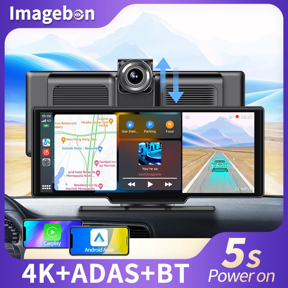 Imagebon H13 Pro 4K Camera ADAS Dash Cam 5s Power On 24h Parking Monitor Wireless Carplay & Android Auto GPS Navigation Car DVR