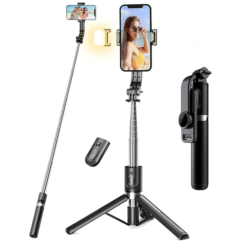 New LED Selfie Stick Foldable Wireless Bluetooth Selfie Stick Tripod with Remote shutter Fill Light Selfie Stck For Smart phone