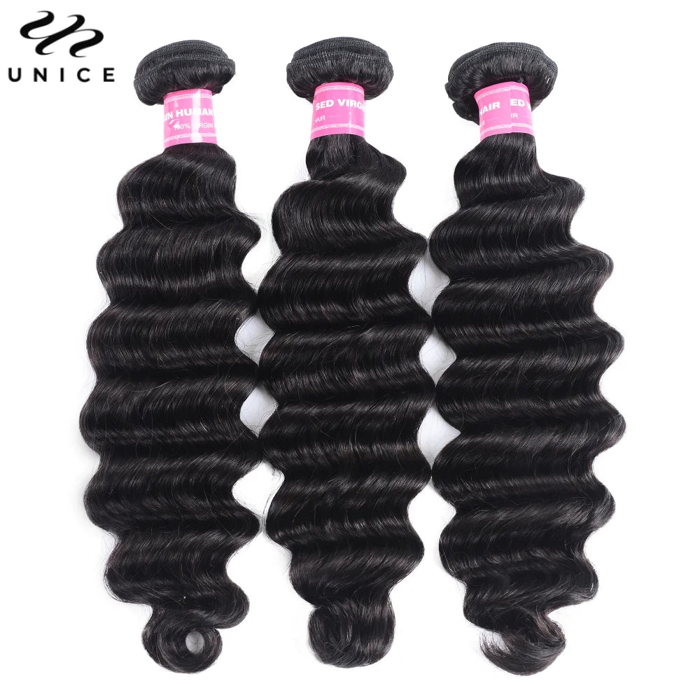 Unice Hair Loose Deep Wave Bundles 1/3/4 PCS Human Hair Bundles Sew In Quick Weaves Bundles Human Hair 100Gram Per Bundle
