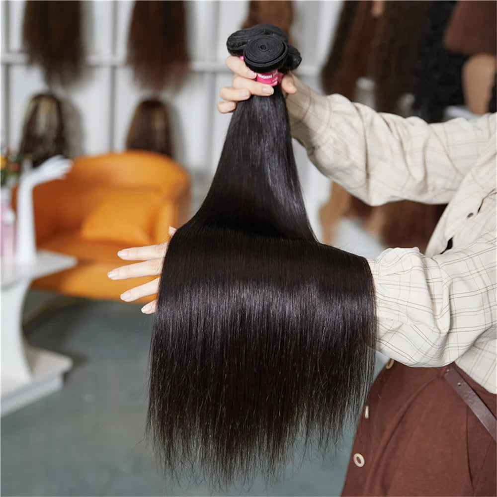 Unice Hair Straight Human Hair Bundles With Closure Natural Color 100% Human Hair 4x4 Lace Closure With 3/4 PCS Deals