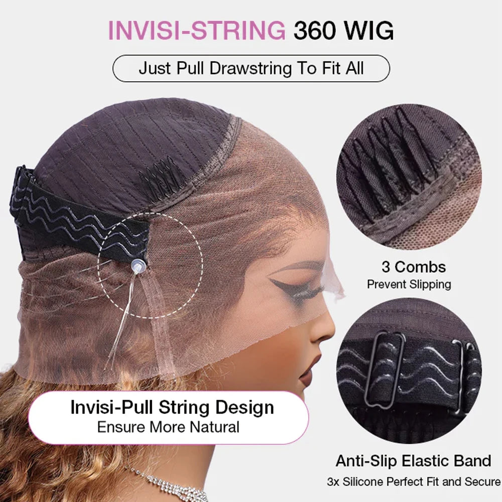 Highlight Ombre Invisi Strap 360 Full Lace Front Wig Human Hair Pre Plucked Body Wave 360 Glueless Upgrade 4/27 Human Hair Wig