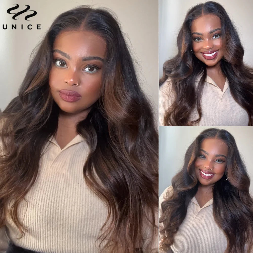 UNice Hair Pre Everything 7x5 Lace Wear Go Glueless Wig Ombre Brown Loose Wave Human Hair Wig Pre Cut Pre Bleached Lace Wig
