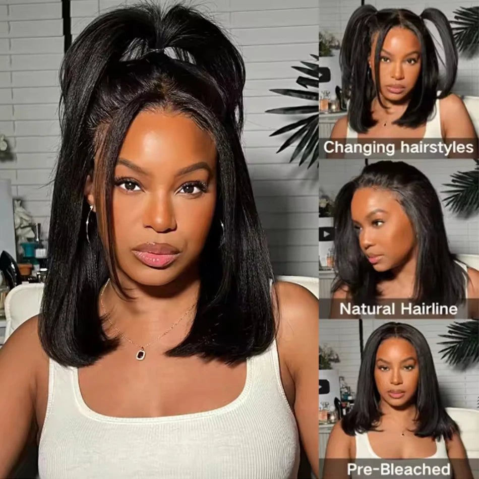 Premium 14 Inch Glueless Bob Wig - 100% Brazilian Remy Human Hair HD Lace Frontal Wig