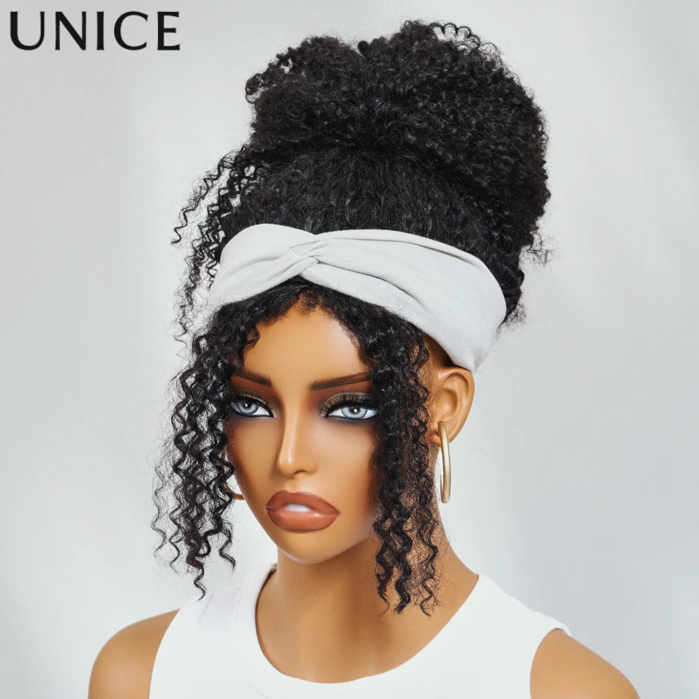 UNICE Hair Drawstring Kinky Curly Half Wig With 4C Edges Hairline Seamless Flip Over Human Hair Wig Beginner Friendly