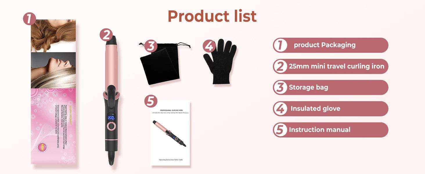 Ceramic Mini Hair Curler 25mm Travel Curling Iron Dual Voltage Curling Wand Small Hair iron Styler Curly Hair Products
