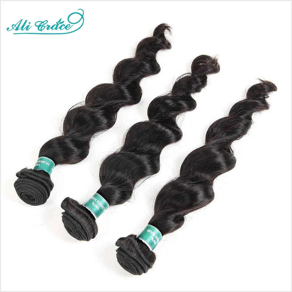 Ali Grace Hair Loose Wave Transparent 5x5 Lace Closure with Hair Bundles Brazilian Human Hair Loose Wave 3 Bundles With Closure