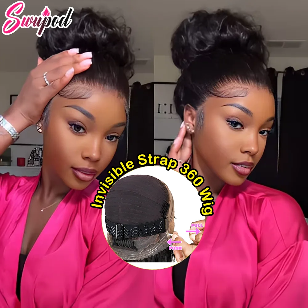 250 Density HD Invisi Strap 360 Full Lace Frontal Kinky Curly Wig 30 inch Black Human Hair Drawstring Snug Water Wig Glueless