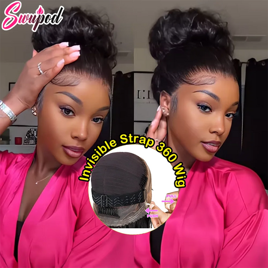 250 Density HD Invisi Strap 360 Full Lace Frontal Kinky Curly Wig 30 inch Black Human Hair Drawstring Snug Water Wig Glueless
