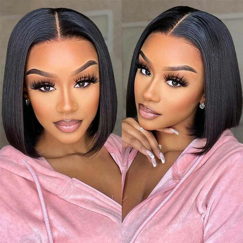 Premium Glueless Human Hair Wig 4x4 HD Lace Bob 12 Inch - Brazilian Straight Remy Hair
