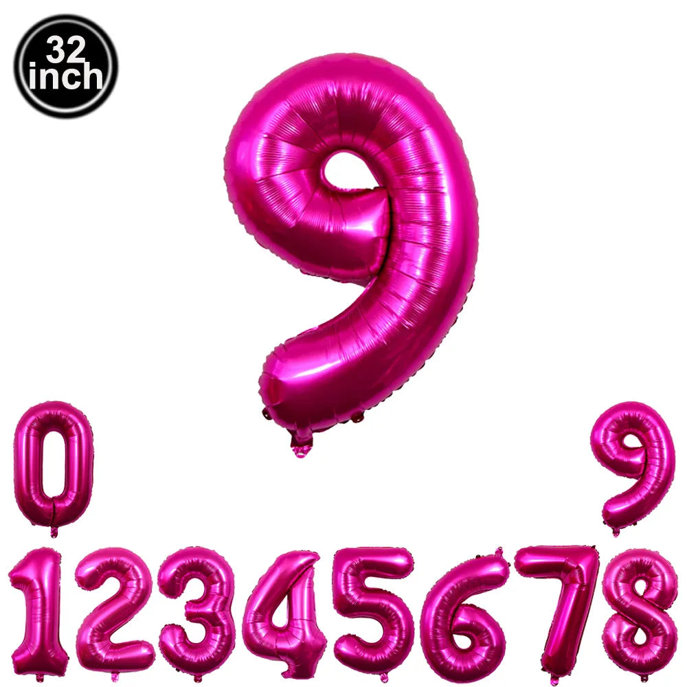 32inch Hot Pink Rose Foil Number Balloons Girls Birthday Pink Large Number Balloon Birthday Wedding Baby Shower Party Decor
