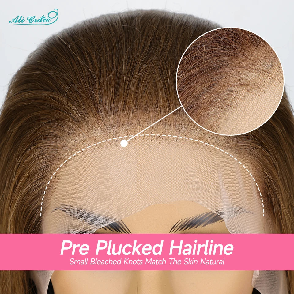 Ali Grace Hair Bone Straight Bob Wig Chocolate Brown Lace Front Human Hair Wigs PrePlucked Short Bob Wig HD Transparent Lace Wig