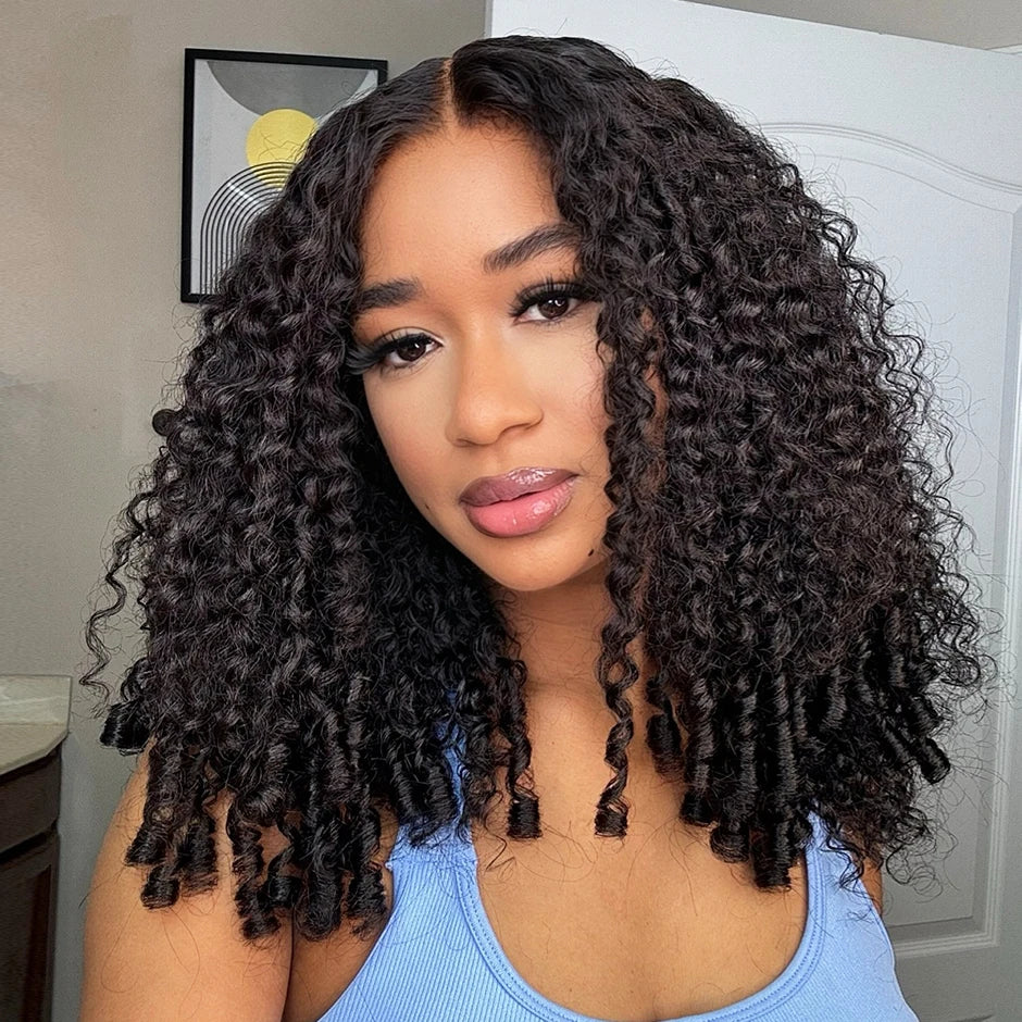 ISEE Hair Burmese Curly Half Wig 100% Human Hair Wigs Ready To Wear Beginner Friendly Natural Glueless Wigs Flip Over Wigs Curly