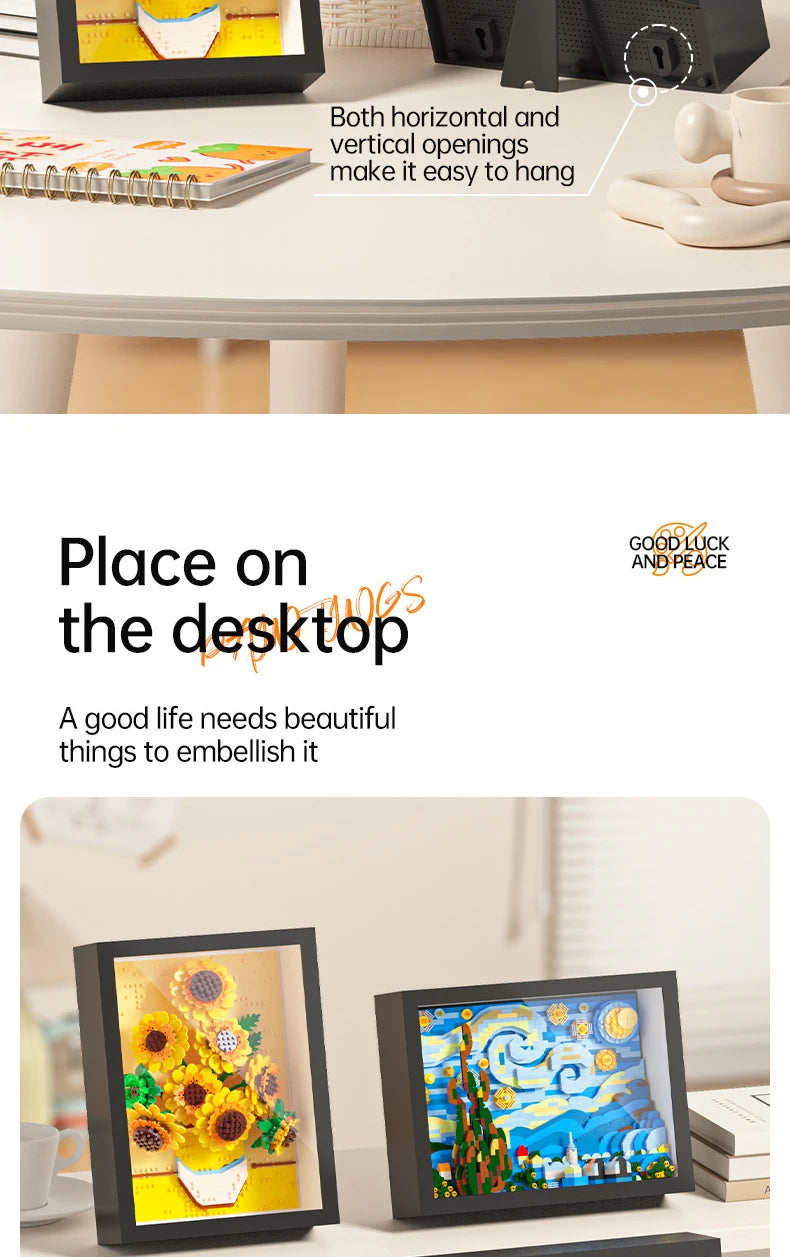 Creative World-famous Art Painting sunflower Van Gogh The Starry Night Galaxy Kanagawa Building Block,Christmas Birthday Gifts
