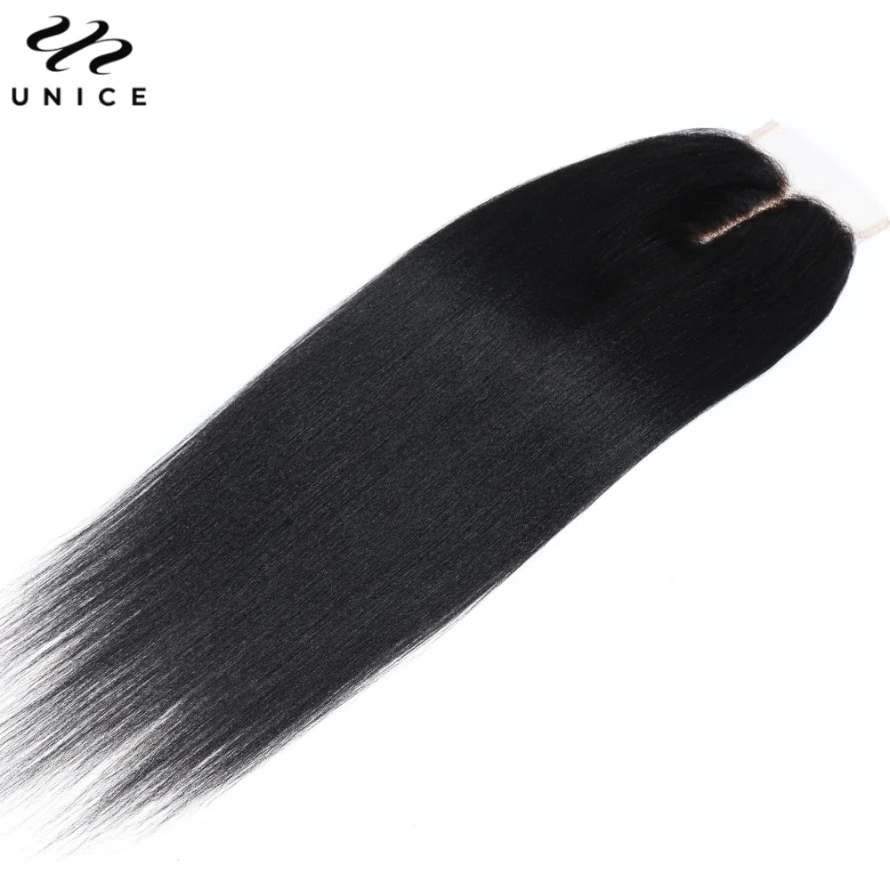 UNICE Hair Yaki Straight Human Hair 4x4 Lace Closure Only 1PC Free Part Lace Closure