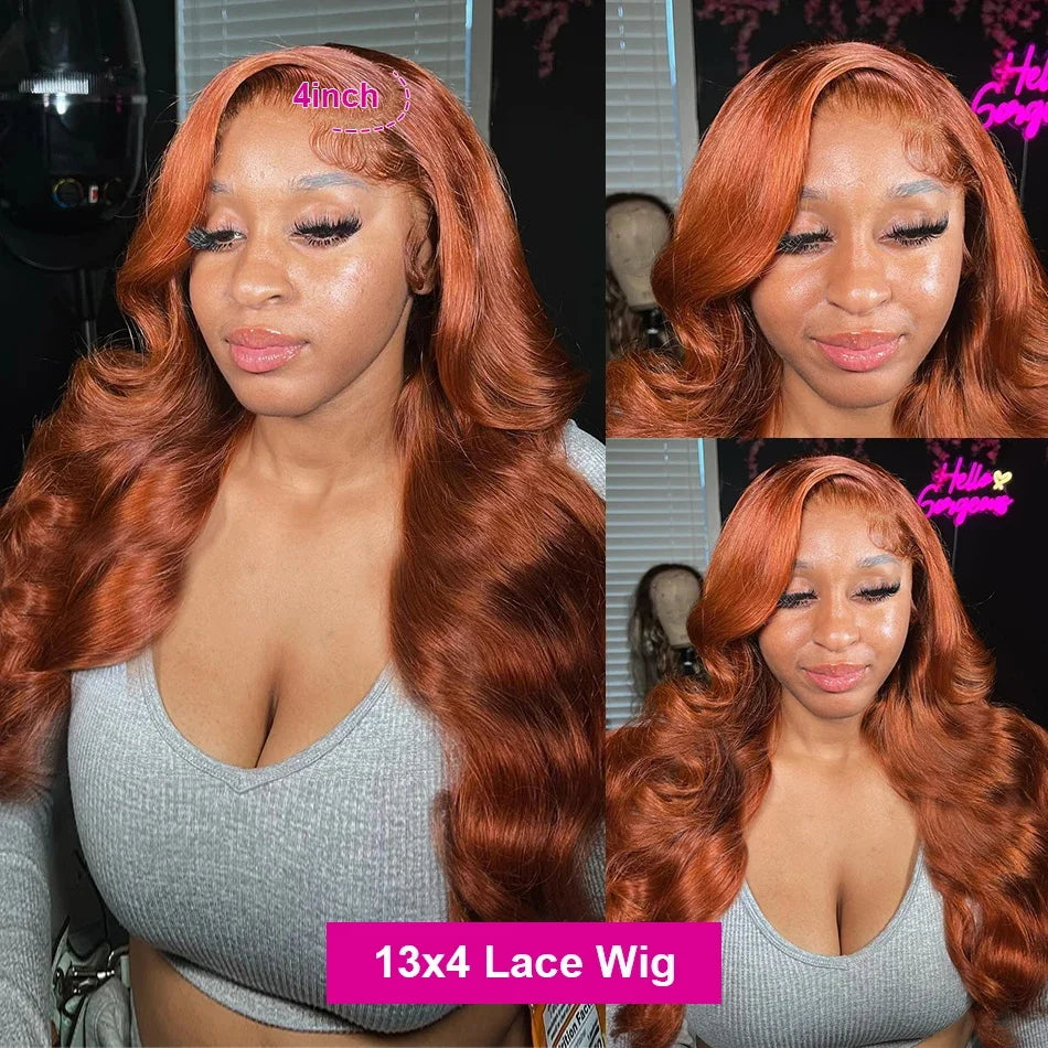 Premium Reddish Brown Body Wave Lace Front Wig - 13x6 HD Brazilian Human Hair Wig 30-40 Inch