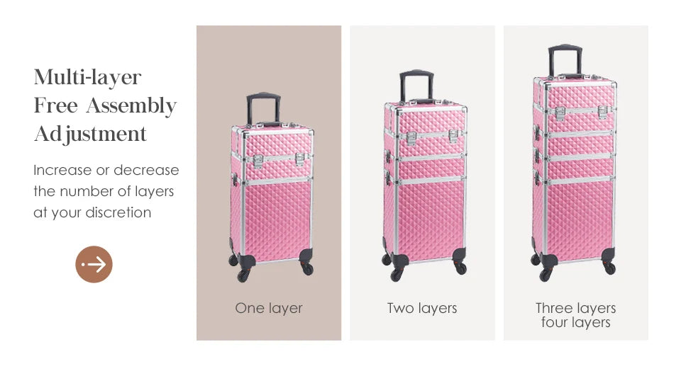 Makeup Trolley Case Detachable 4 in 1 Alloy Train Briefcase for Nail Manicure on Wheels Lock Salon Large Capacity Storage Case