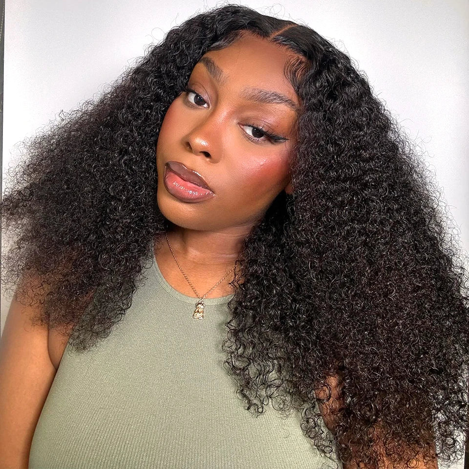 7x5 Afro Kinky Wigs Wear And Go Glueless wigs Pre Bleached Kinky Curly Lace Front Wig Glueless Wigs 100% Human Hair