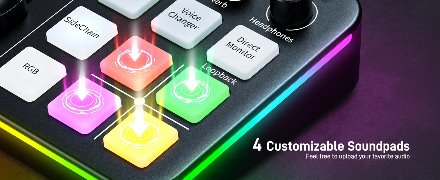 MAONO G1 NEO Gaming Audio Mixer,Custom Sound Effects RGB Streaming with XLR Microphone Audio Interface,for Game Voice,Podcast