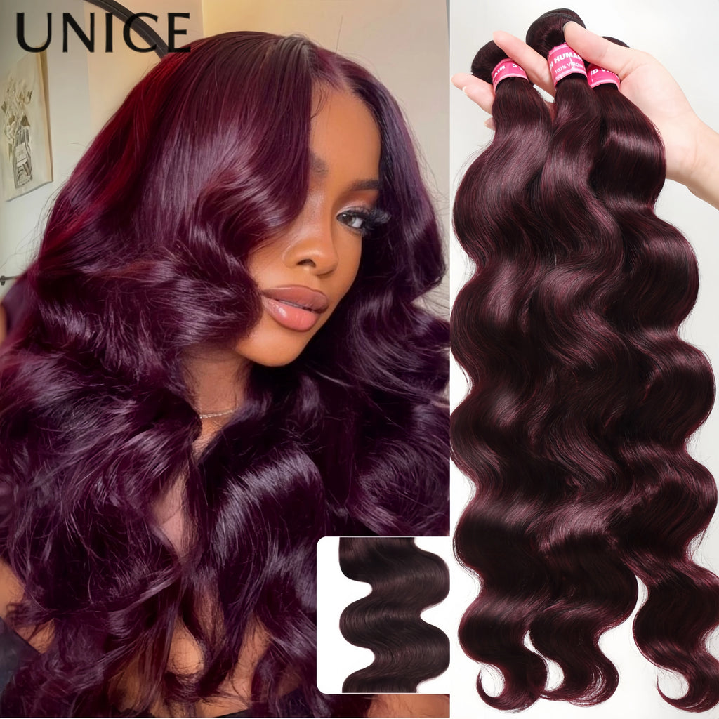 UNice Hair Bundles 3 Pcs/1 Bundle Hair Purple Black Cherry Body Wave Virgin Human Hair Bundles
