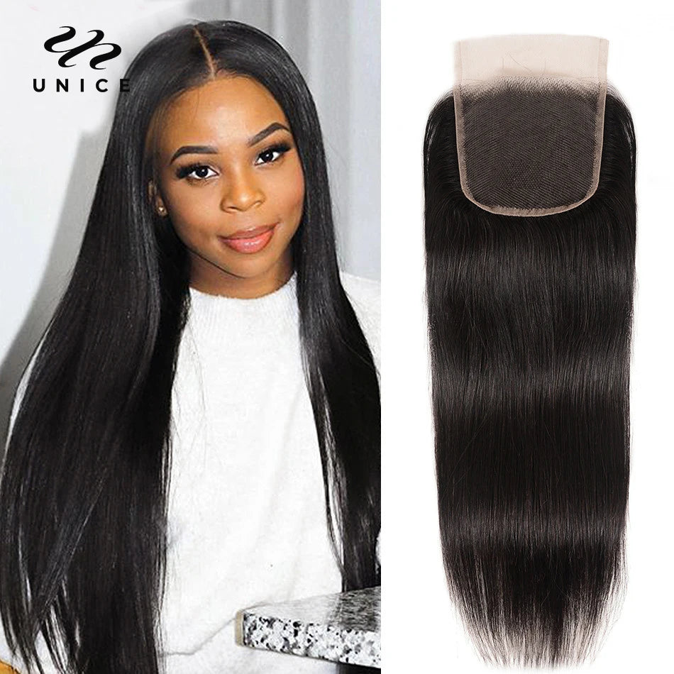 Unice Hair Malaysian Straight Hair Lace Closure 4X4 Free Part Remy Human Hair Closure Swiss Lace 1 PCS 150% Density