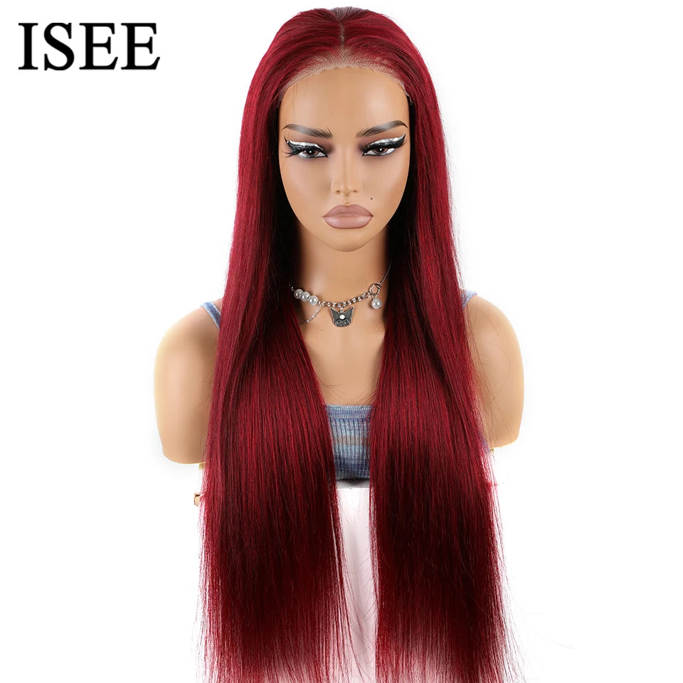 99J Burgundy Glueless Wig - Brazilian Straight Human Hair Lace Front Wig 24 Inch