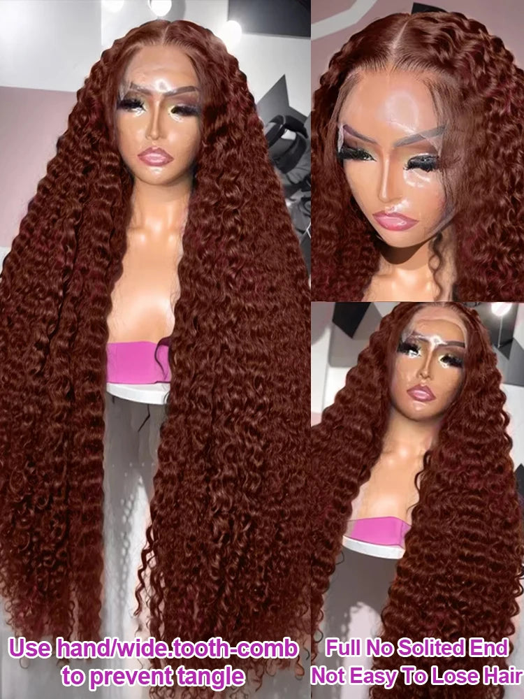 Deep Curly Human Hair Wig - Chocolate Brown HD Lace Frontal 13x4/13x6 - 30-36 Inch