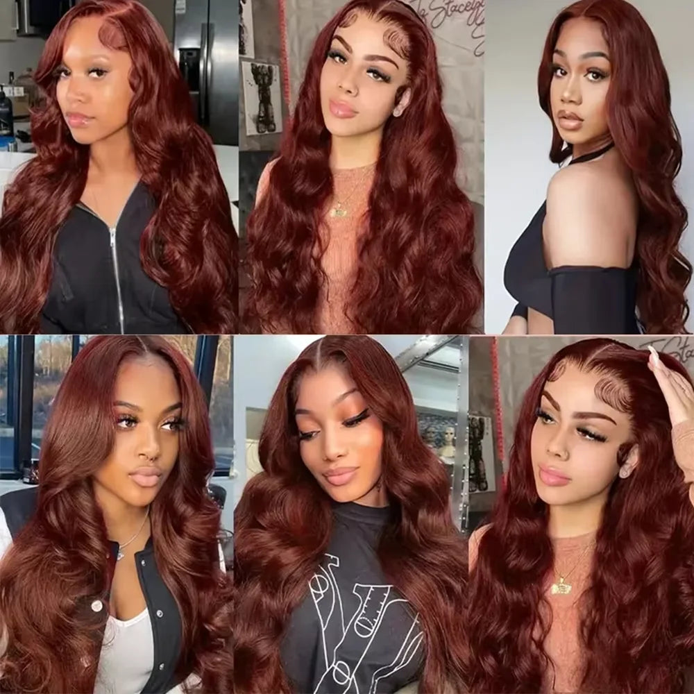 Auburn Reddish Brown Body Wave Lace Front Wig - 100% Human Hair HD Lace 13x6 Frontal Wig