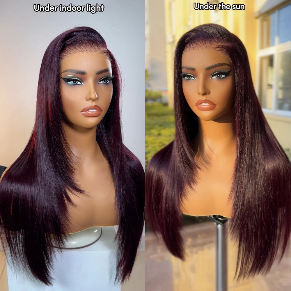 UNICE Hair 13x4 Pre-Everything Lace Frontal Wig Black Cherry Layered Straight Wig Pre Cut Pre Bleached Human Hair Lace Front Wig