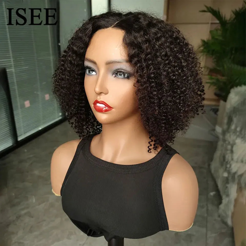 Wear Go Glueless Wig ISEE HAIR Brazilian Kinky Curly Short Bob Human Hair Wigs 6x4 HD Lace Glueless Wig Human Hair Ready To Wear