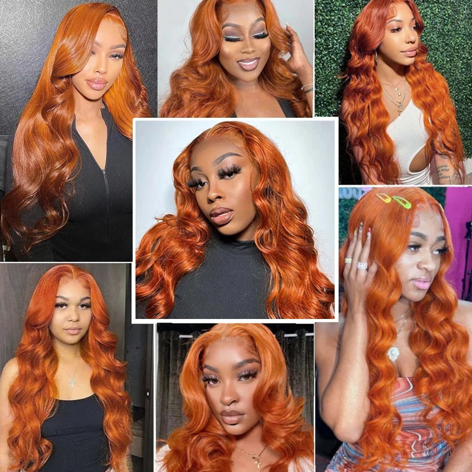 Ginger Orange 13x6 Lace Front Wigs Human Hair Body Wave 13x4 Human Hair Lace Frontal Wigs Transparent Lace Wig For Women