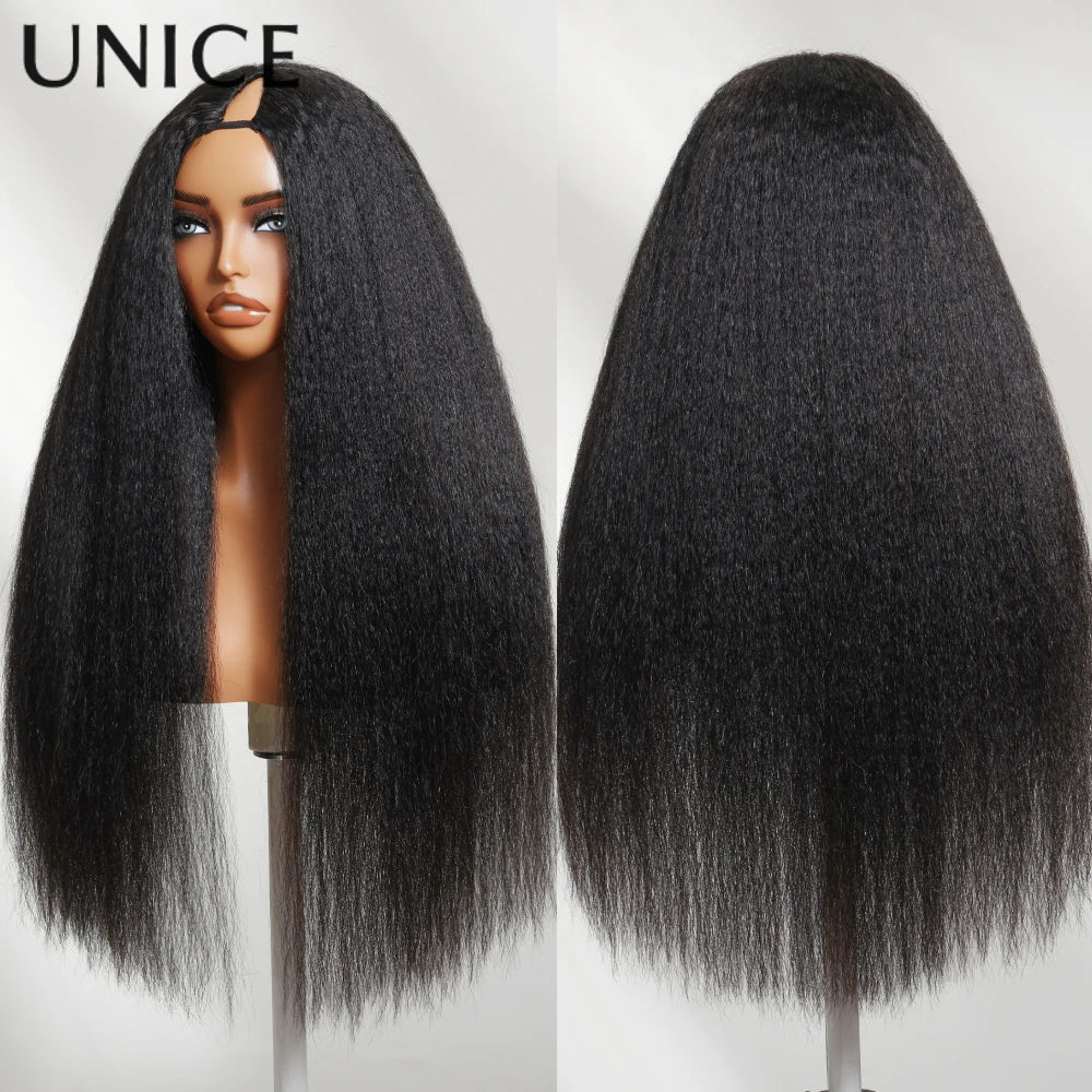 UNice Yaki Straight V Part Wig Human Hair Clip-in Upgrade U Part Wigs Beginner Friendly Easy Blend Human Hair Wigs 150% Density