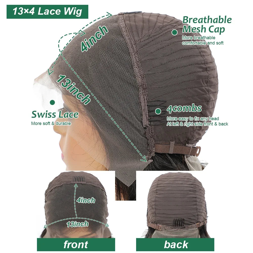 13x4 Lace Front Bob Wig Human Hair 180% Density - Pre Plucked Transparent Lace with Baby Hair