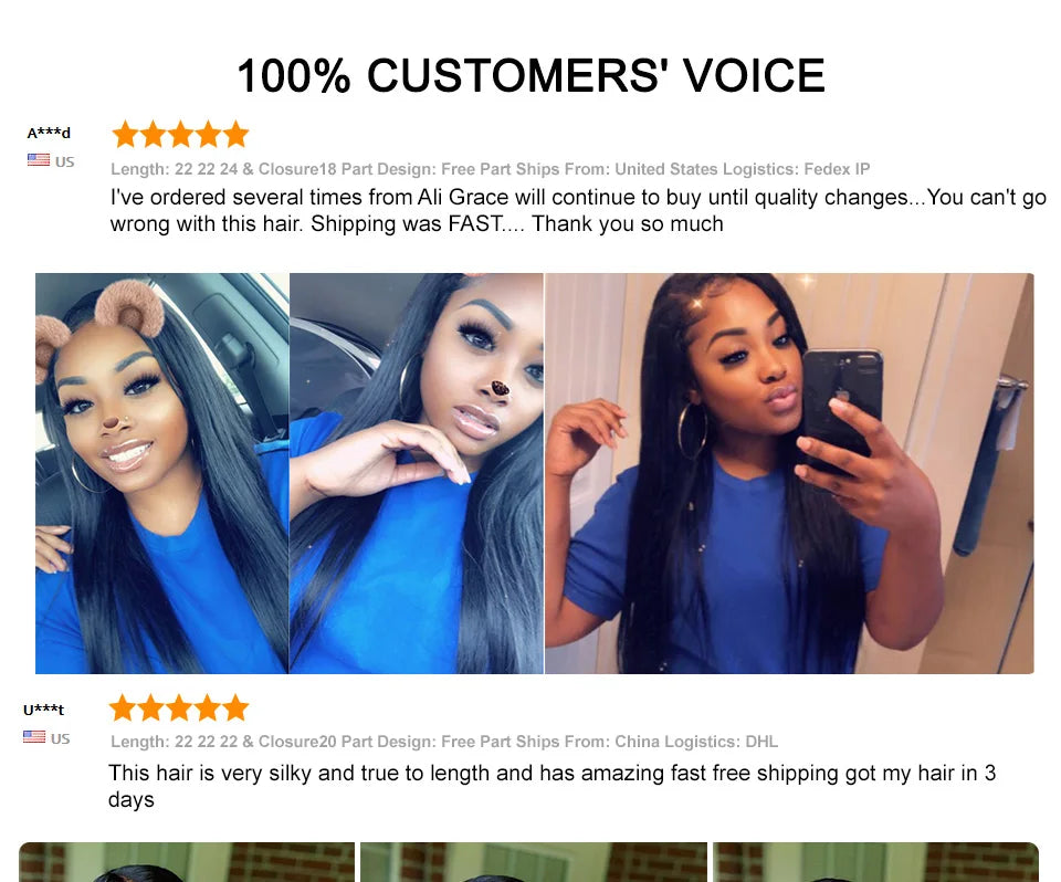 ALI GRACE Hair Brazilian Straight Human Hair 4 Bundles 100% Remy Human Hair Weaves Natural Color Straight Hair Bundle 10-28 inch