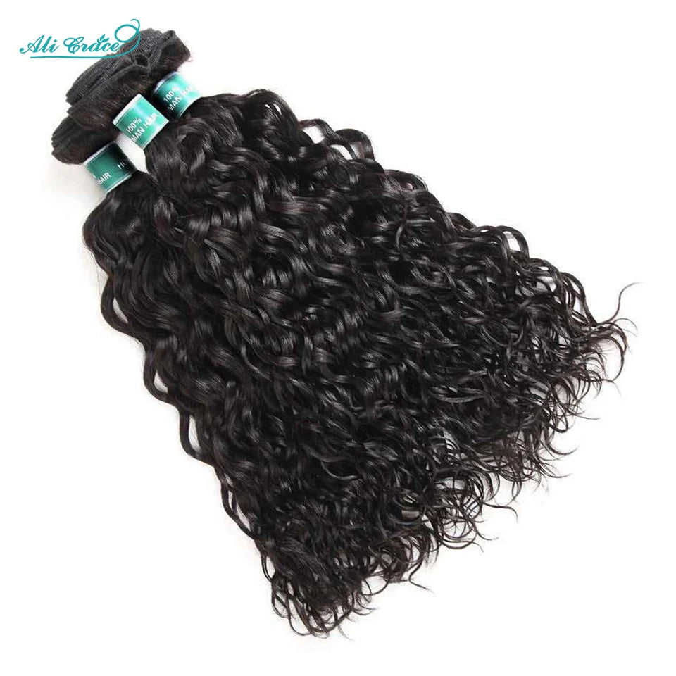 ALI GRACE Brazilian Water Wave Hair Bundles 100% Human Hair Weaving Remy Hair Extensions Water Wave3/4 Hair Bundle Fast Shipping