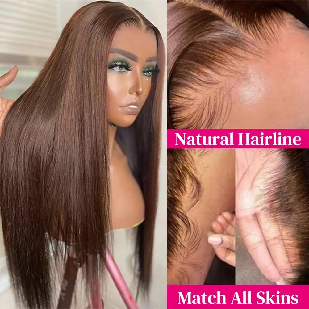 ISEE Hair #4 Glueless Straight Wig Wear And Go Chocolate Brown Lace Front Wigs 4x4 Lace Closure Wigs For Women Ready To Go