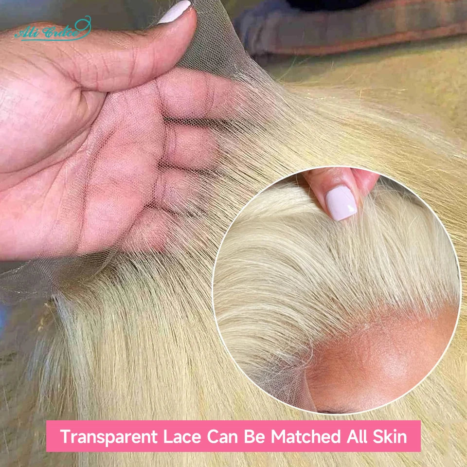 Ali Grace Hair 613 Blonde Color Straight 13x4 Transparent Lace Frontal Brazilian Hair 100% Human Hair Pre Plucked with Baby Hair