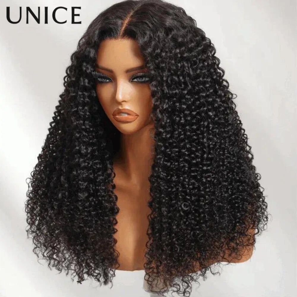 Unice Hair Jerry Curly Wig With Coily Edges 7x5 Lace Pre Cut Pre Bleached Glueless Wig Human Hair Ready To Wear 150% Density