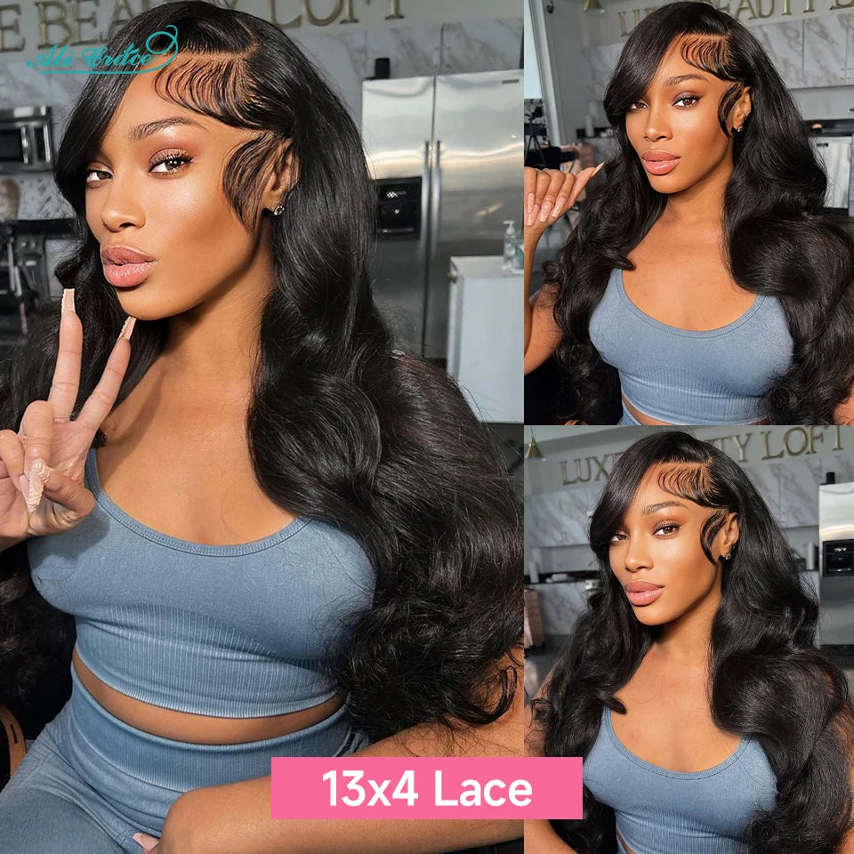 Ali Grace Hair Bleached Knots Body Wave 13x4 Lace Front Human Hair Wigs For Women Pre Plucked Hairline Body Wave Full Lace Wigs
