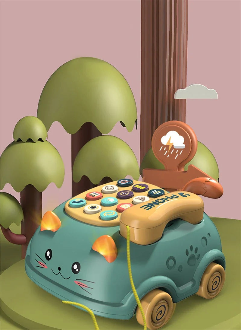 Baby 3-in-1 Musical Phone Toys Toddler Interactive Learning Toy with Lights Cat Telephone Story Early Education Montessori Gift
