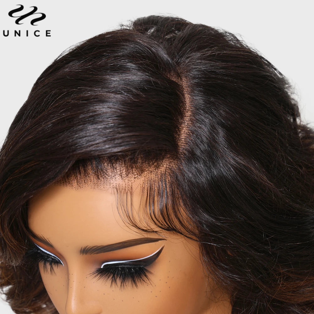 UNice Hair Chestnut Brown Ombre Bob Wigs Pre Everything 13x4 Human Hair Lace Frontal Wigs Wavy Bob Wigs 12Inch 150% Density