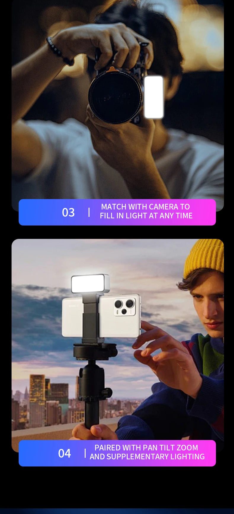 Magnetic Portable Mini Selfie Fill Light Adjustable Lighting Rechargeable Portable Led Video Light For Tiktok Camera Mobile IPad