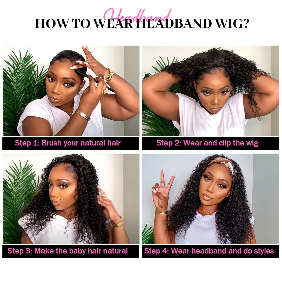 Straight Women's Headband Wig Malaysian Human Hair Wig Straight No Lace Scarf  Wigs NO Glue Natural ISEE HAIR Wig For Female