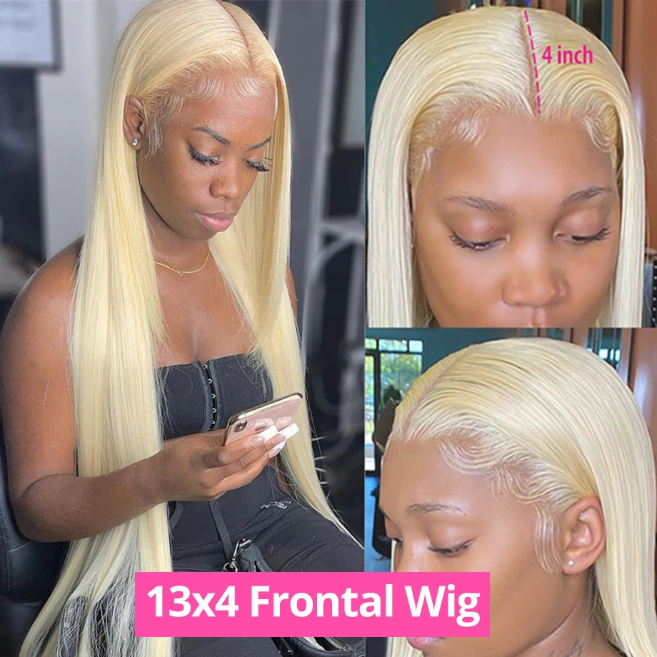 30 Inch 613 Honey Blonde Lace Front Wig - 13x6 HD Lace Brazilian Straight Human Hair Wig 180% Density
