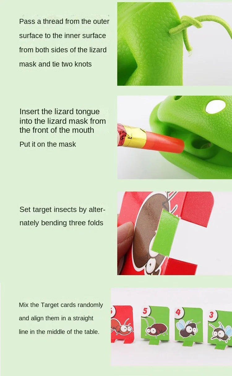 Frog Tongue-Sticking TikTok Same Funny Toy Lizards Mask Two-player Card Game Desktop Interactive Toys Parent-child Party Games