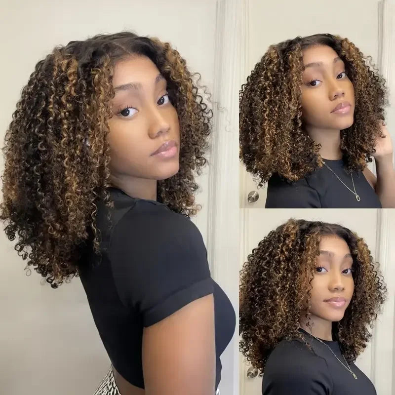 ISEE Hair 3 IN 1 Half Wigs Human Hair Water Wave Highlight 1B/ 30 Glueless Wigs With Drawstring Seamless Clip Ins Flip Over