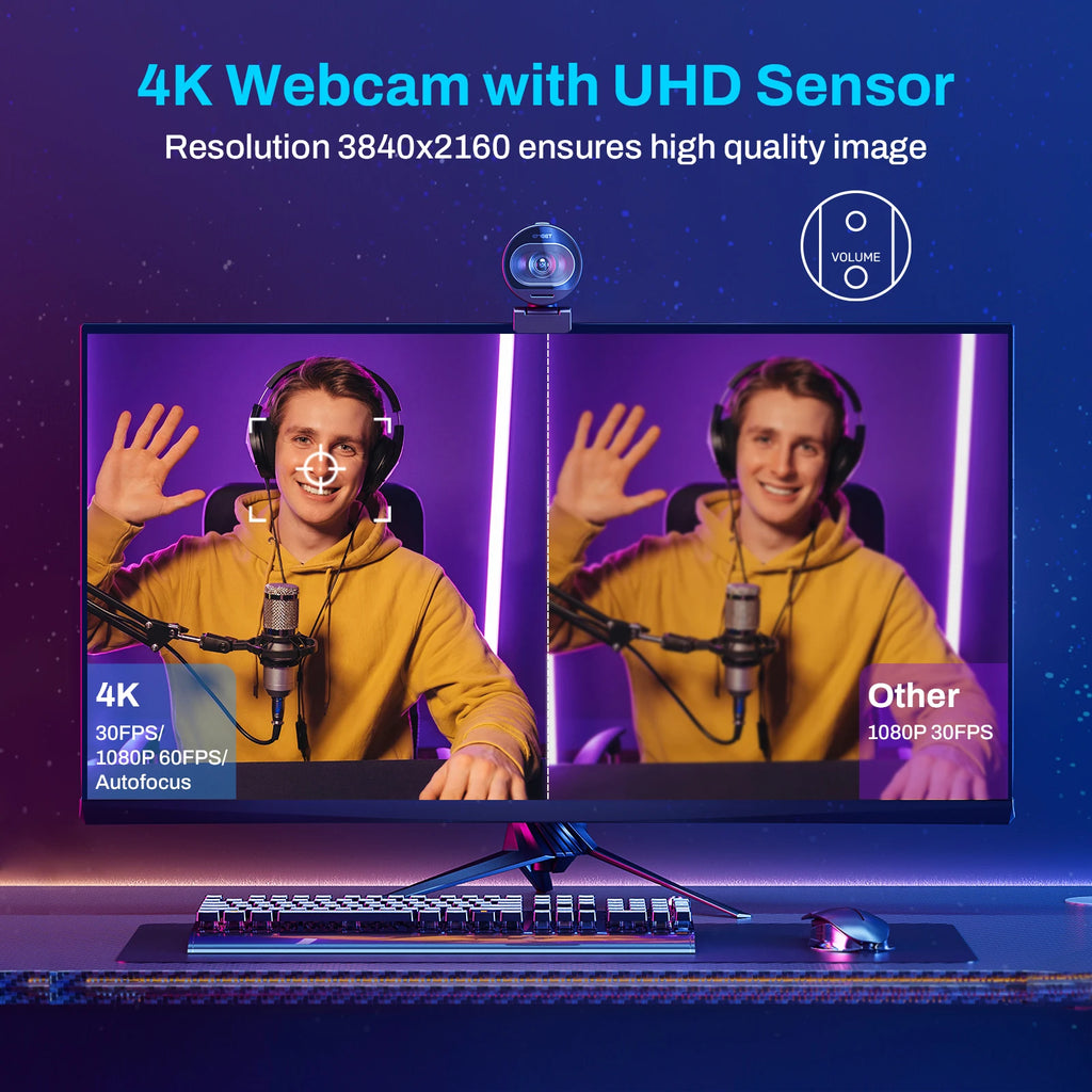 Webcam 4K HD USB Web Camera 1080P 60FPS Fast Autofocus Streaming Camera EMEET S600 With Mics for Video Calling/Zoom/Skype/Teams