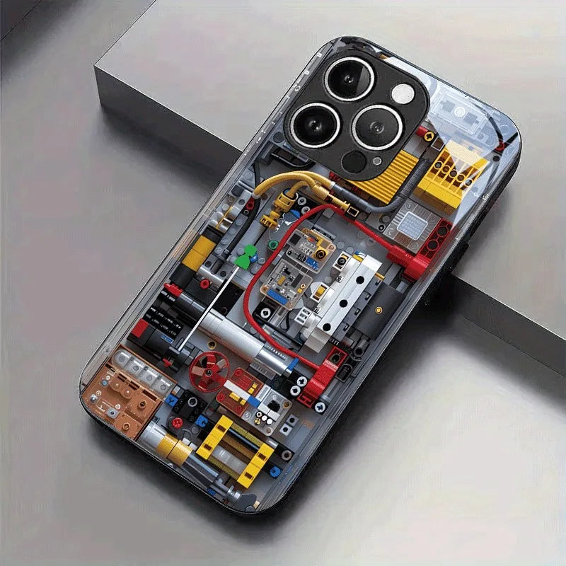 2D Imitation Circuit Board Tempered Glass Phone Case For iPhone 17 16 Pro Max 15 14 13 12 11 Pro Max Air 16E 7 8 Plus XR Cover